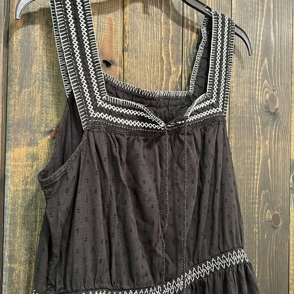 Old Navy Maxi Dress L Tall Black Embroidered Square Ruffle Textured Boho Peasant - Picture 5 of 14